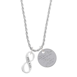 Delight Jewelry Silvertone Philippians 4:13 Infinity Sign For I Know the Plans I Have for You Charm Necklace, 20"+3"