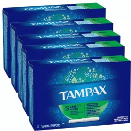 Tampax 5 x Tampax Tampons Super Absorbency, Unscented 10 Ct with Cardboard Applicator