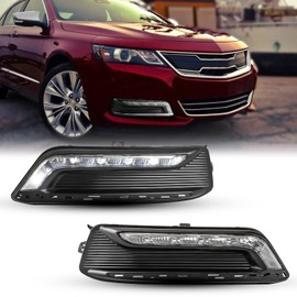 ROXX LED Fog Light Pair Assembly Kit OEM Series for 2014 2015 2016 2017 2018 2019 2020 Chevy Impala Driving DRL Fog Lamp w/Fog Lights Bezel Driving Lights Wiring Kit & Switch