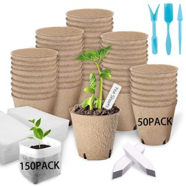 VirgoCCY 203 Pack Biodegradable Plant Seed Starter Kits - 50 Pcs Peat Pots, 100 Pcs Non-Woven PLA Nursery Bags, 50 Plant Labels, 3 Transplant Tools for Vegetable Flower Transplanting