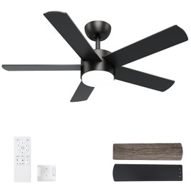 POCHFAN 42 inch Black Ceiling Fans with Lights and Remote Control, LED Ceiling Fan Dimmable 3 CCT 6-Speed, Noiseless Modern Ceiling Fan for Bedroom, Living Room, Dining Room, ETL Listed