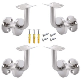 YouYuer 4pcs Handrail Stainless Steel Handrail Support Handrail Support Handrail Holder Wall Mount Wooden Railing Handrail Attachment for Stair Railing Wall Mount Wood with Screws