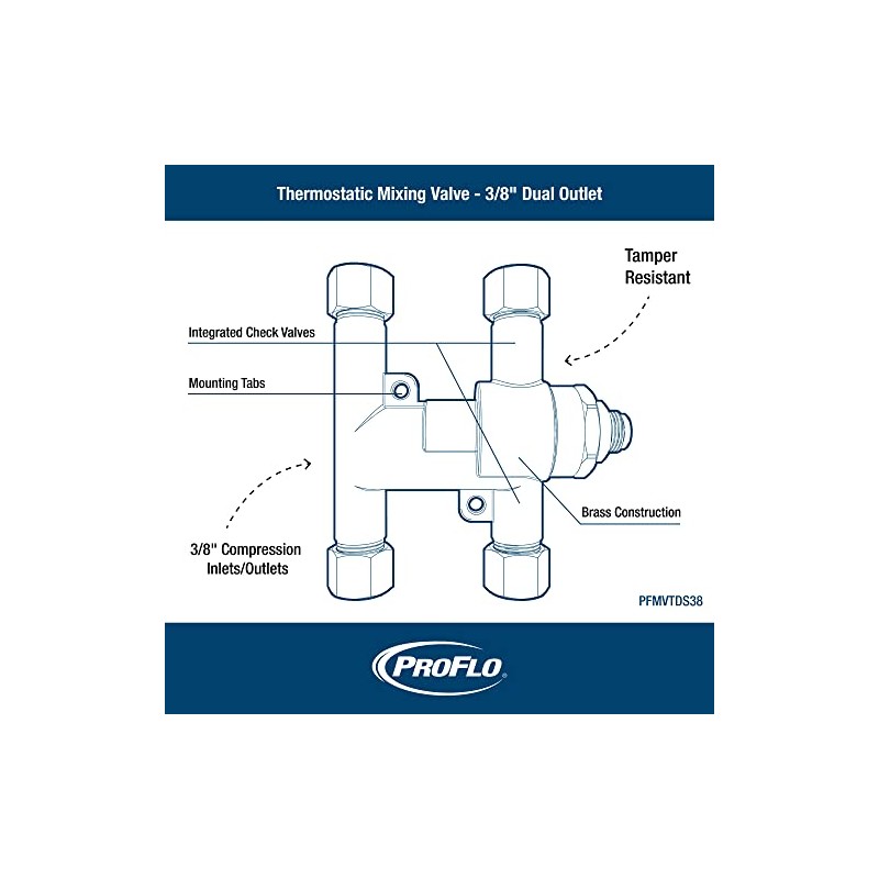 PROFLO PFMVTD38 3/8" Thermostatic Mixing Valve - Two Outlets -