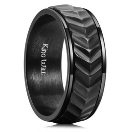 King Will Mens Black 8mm Spinner Rings Tire Stripe Groove Stainless Steel Anxiety Fidget Ring for Men 12