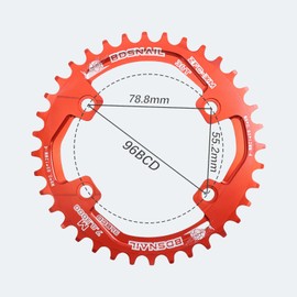 DJC Bike Chainring Asymmetrical 96BCD Round/Oval for XT SLX M6000 / M7000 / M8000 / M9000 MTB 7/8/9/10/11/12 Speed Narrow Wide 30T/32T/34T/36T/38T Tooth (2# Round Red, 38T)