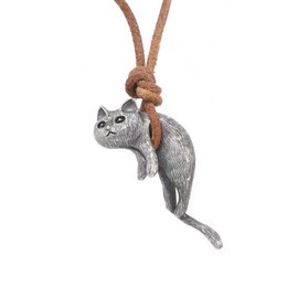 Wendalern Cute Cat Necklace for Women Brown Suede Cord Cat Kitten Pendant Necklace Faux Leather Rope Chain 3D Cat Animal Statement Necklace Jewellery for Cat Lovers Girls, Faux Leather, No Gemstone