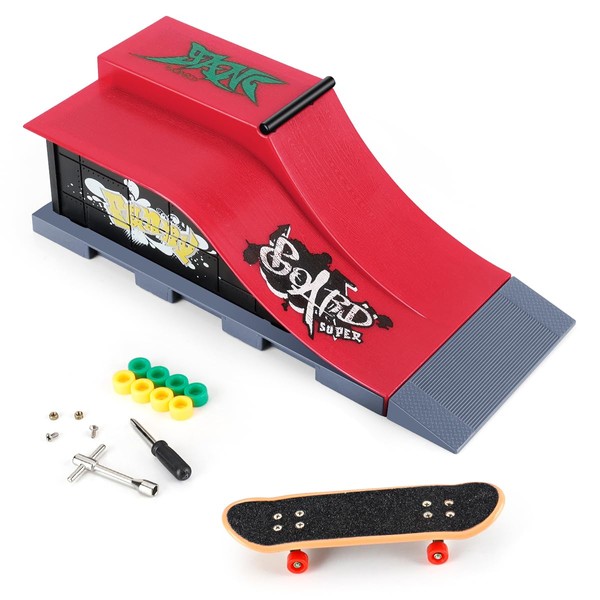 KETIEE Finger Skateboard Ramps Sets, Mini Fingerboard Skateboard Ramps Deck Truck Skate Park Kit Ultimate Parks Training Props Finger Toys for Kids Birthday Gift (E)