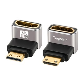 90 Degree Mini HDMI to HDMI Adapter 2 Pack, (Up and Down) Right Angle Mini HDMI (Male) to HDMI (Female) L-Shaped Converter Connector Support 8K@60Hz,4K@120Hz for Raspberry Pi Zero, Camera, Monitor