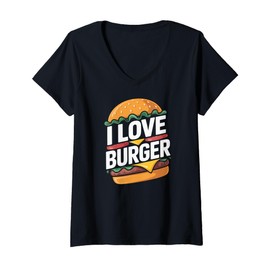 Womens I Love Burger Juicy Delicious Cheese Patty V-Neck T-Shirt