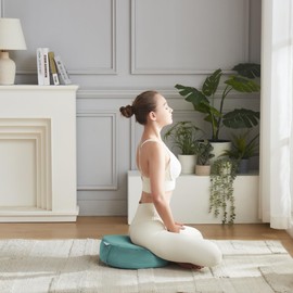 Meditation Cushion Floor Pillow – Supportive Round Cushion for Meditation, Yoga, Pilates, and Relaxation – Filled with Buckwheat Hulls - Removable Faux Suede Cover - Great Gift Idea, Teal