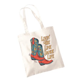 SmartyPants Livin The Line Dance Life Tote Bag - Line Dancing Retro Tap Dancing Western Style Classic Dancing Vintage Cute Aesthetic Dancing Fan Gift Present (Natural)