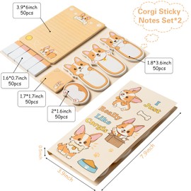 Xqumoi 2 Pack I Just Really Like Corgis Sticky Notes Set - Cute Cartoon Corgis Self-Stick Notes Pads Animal Divider Tabs Bundle Writing Memo Pads Page Marker Back to School Office Supplies Small Gift