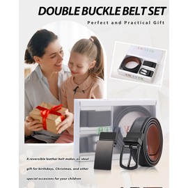 AWAYTR Kids Boys Reversible Belt for Dress Pants with Two Rotative Buckles, Black Buckle-Black/Brown,80cm