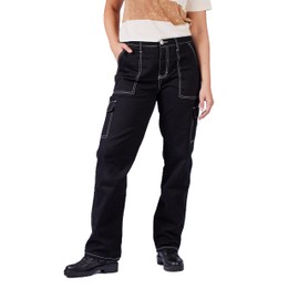 FIVESTAR GENERAL Women's Carpenter Cargo Pant, High-Rise, Relaxed Fit, Button Closure with Brass Zipper Black