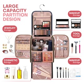 TBTOTRA Travel Toiletry Bag for Large Capacity, Portable Hanging Cosmetic Bags, Travel Essentials Organizer, Hanging Makeup Case for Accessories, Cosmetics, Toiletries