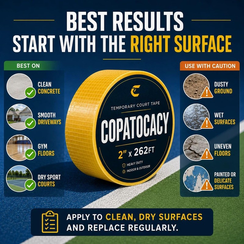 Copatocacy Pickleball Court Tape, 2 in x 262 ft, Temporary