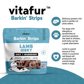 Vitafur Barkin Burger - Lamb Jerky Grain-Free Dog Treats, 12 oz Pack - Premium One-Ingredient, All-Natural, Low-Fat, Lean Protein Treats for Dogs and Breeds