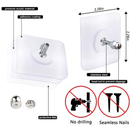 AIERSA Screw Free Sticker,Adhesive Hooks Heavy Duty,Wall Hooks for Hanging,Seamless Screws for Wall Mount,2 in 1 Reusable for Kitchen,Bathroom,Home,Office(7 Pcs, 16mm)