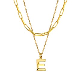 Bestyle E Initial Letter Necklace Gold Layered Necklace for Women Men Monogram Alphabet Pendant Necklace,with Gift Box
