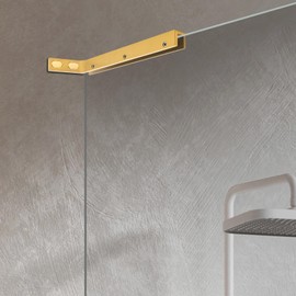 L Shape Glass Support Bar, Shower Door Support Bar for 0.31" to 0.47" Thick Glass, Within Width 23.62” Shower Screen, Frameless Glass to Wall Clamp Shower Glass Clamp Bracket, No-Drill-in-Glass. Right