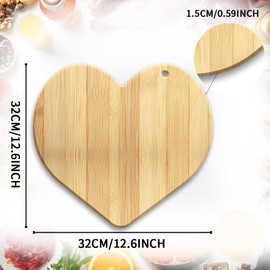 WEBEEDY Heart Shaped Bamboo Wood Cutting Board Wooden Chopping Board for Kitchen to Serve or Hang Decorative Serving Boards for Meat,Vegetables,Cheese,Romantic Gifts for Anniversary(35x32cm)