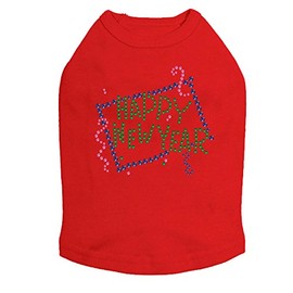 Happy New Year Confetti - Bling Rhinestone New Year Dog Shirt, 3XL Red