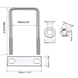 TOP-VIGOR M8 Square U-Bolts, 70mm Inner Width 160mm Length Steel U-Bolts with Nut, Plate, Washer for Building Installations Mechanical Parts Connection Cehicles Ships