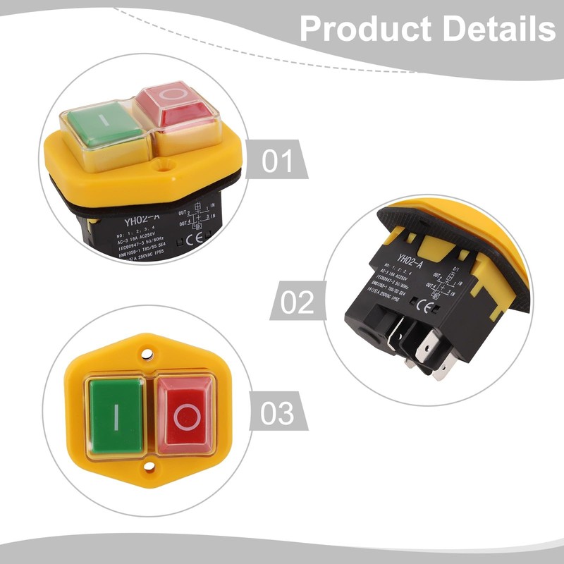 EasyByMall KJD17B AC220V 18A Waterproof Magnetic Push Button Switch 4