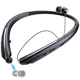 LHKLUK Neckband Bluetooth Headphones, Wireless Retractable Headset with Mic, IPX5 Sweatproof Earphones, Noise Cancelling Earbuds | 22H Playtime for Sports/Running/Driving (Black)