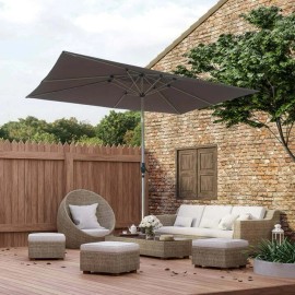 Domi Outdoor Living 9.68'×6.4' Patio Umbrella w/Push Button Tilt & Crank for Deck, Porch, Gray