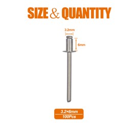 ISPINNER 100 remaches de acero inoxidable de 1/8 x 1/4 pulgadas, remaches emergentes de 3.2 x 6 mm, paquete de 100
