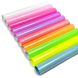 Efuncro- 12'' x 10'' x 10 Sheets Glitter HTV Heat Transfer Vinyl,Iron on for T-Shirts. Bags. HTV Heat Transfer Vinyl for All Cutting Machines - Easy to Cut and Weed (Fluorescent Muticolor)