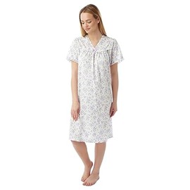 iTRONiK Ladies Floral Incontinence Open Back Nightie - Polycotton Hospital Nightdress for Maternity, Continence Problems & Easy Dressing (Purple, 24/26)