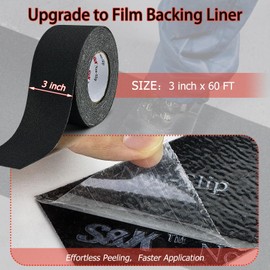 S&X Anti Slip Tape 3 Inch x 60 Ft, High Traction Grip Tape for Stairs Steps, Non-Skid Roll Non Slip Stair Tread Outdoor Indoor Waterproof, Weather-Resistant, Black