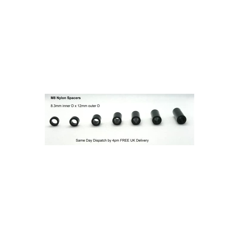 Spacers Nylon Black M8 x 25mm Length, 8.3mm Inner Diameter