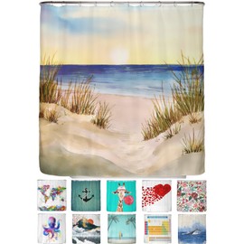 arteneur® Ocean Coast, Anti-Mould Shower Curtain, 180 x 180cm, Recycled with Oeko-Tex Standard 100, Weighted Hem, Opaque, Waterproof, Washable, 12 Rings