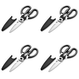 Pack of 4 Black Kitchen Poultry Multi Use Scissors: Bottle Opener, Nut Cracker, and Cutting
