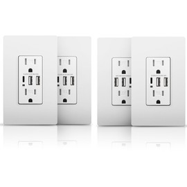 USB C Wall Outlet Receptacle, 15A TR Duplex Receptacle, 30W 6A 3-Port Type C Wall Outlet, Charging Power Outlet with USB Ports, Type C Wall Charger, Wall Plate, UL Listed, White, 4Pack