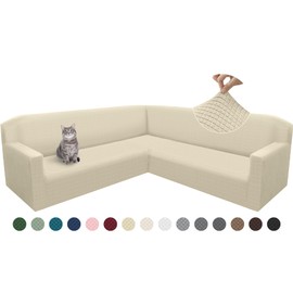Arfntevss Corner Sectional Couch Covers L Shape Sofa Cover Extra Large Magic Stretch Couch Cover Soft Feature Jacquard Design Furniture Protector U Shaped Sofa Slipcovers (Light Beige, X-Large)