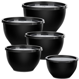 Greentainer Plastic Mixing Bowls with Lids Set for Kitchen, Nesting Bowls for Mixing, Baking, Prepping, Cooking and Serving Food, Mixing Bowls Dishwasher, Microwave Safe (Black)