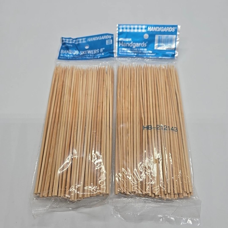 Handgards 200 PCS 6" Bamboo Skewers Natural Wooden 6 inch