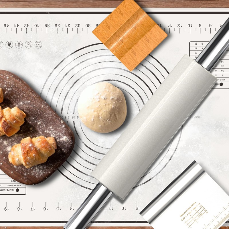 Mepple Marble Rolling Pin with Stainless Steel Handle for Fondant,