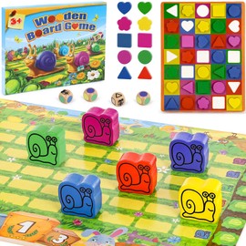 Pourbibi Board Games - 2 in 1 Wooden Board Games Kids, Montessori Toys for 3 Years Old and Up, Fun Family Games for 1-6 Players, Travel Games, Educational Toys for 3 4 5 6 Year Olds Girl Boys Gifts