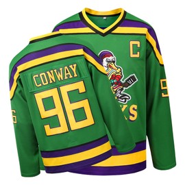 Conway 96 Mighty Ducks Jersey S-XXXL,Movie Ice Hockey Jersey,Broidery Stitched Letters and Numbers Green M