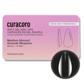 Curacoro Natural Nail Soft Gel Tips - 420Pcs Nail Extension Tip, 14 Sizes Clear Full Cover Acrylic Gel Tip, Long-Lasting Salon Quality, Easy to Wear & Natural Look (Almond, Medium)