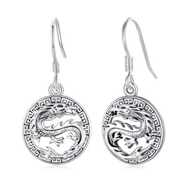 Dragon Earrings,925 Sterling Silver Paper-cut Style Dragon Dangle Earrings Chinese Loong Jewelry Vintage Mystery Eastern Jewelry Earrings Gifts for Women Birthday Hallowmas