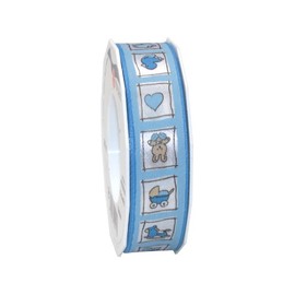C.E. Pattberg Präsent - Natale Printed Satin Ribbon Blue 25 mm width, 20 m length