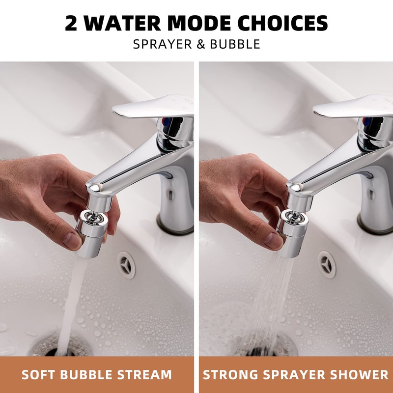 Hibbent Sink Aerator for Kitchen/Bathroom, 2 Modes Faucet Aerator Adjustable