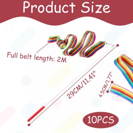 Pack of 10 Children's Rhythmic Sports Gymnastics Band, Gymnastics Band with Rod, Bands in Dreamy Colours, 2 m Gymnastics Band Children's Streamer for Artistic Dance Gymnastics, Children's Dance
