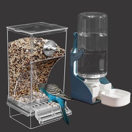 No Mess Bird Feeder Water Dispenser Set, Automatic No-Spill Parrot Feeder Transparent Acrylic Parrot Feeder for Cage Parakeet Cockatiel Finch 2 PCS